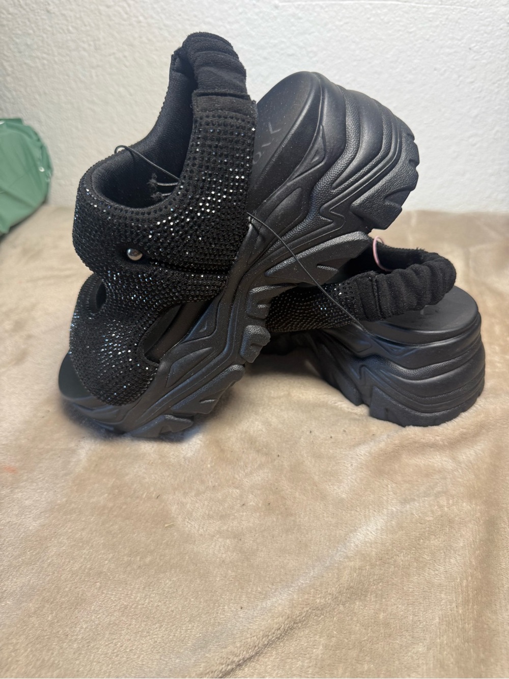 Women’s Black Sparkle Platform Sandals